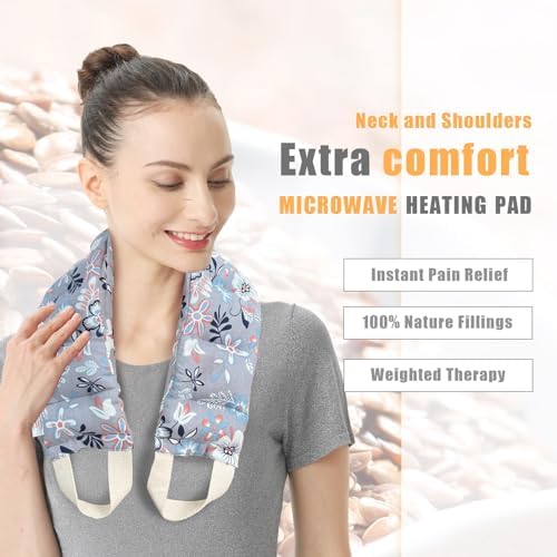 UNCN Long Wide Heating Pad for Neck and Shoulders Back 33x5.9in Microwavable Large Moist Heat Pack Warm Hot Compress Neck Wrap Weighted Bag Massage Reusable Herbal Nature Calming Portable Cotton