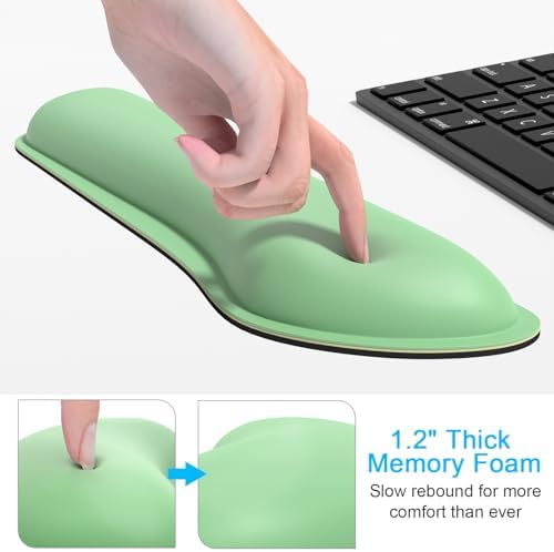 Dapesuom Keyboard Wrist Rest Set, Cute PU Leather Wrist Cushion for Computer Keyboard and Mousepad, Memory Foam Mouse Pad Rests Support with Non-Slip Base for Typing Pain Relief, Laptop, Mint Green