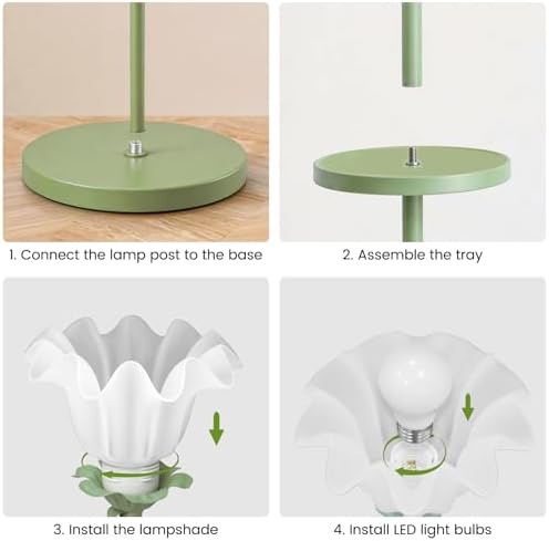 Funky Flower Floor Lamp with Table, Adjustable Gooseneck Floor Lamp with 3 Color Temperature, LED Bright Standing Lamp for Living Room, Bedroom, Corner, for Girl Women（Matcha Green）