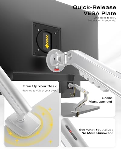 NB SmooVex™ Single Computer Monitor Mount, Monitor Stand fits up to 32 Inch, Mechanical Spring Monitor Arm, VESA 75/100 mm, Model-A5 (Silver)