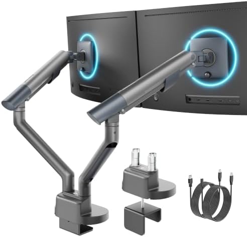 monTEK USB Dual Monitor Arm for 17-40" Screens, 24.3 lbs Each, Gray