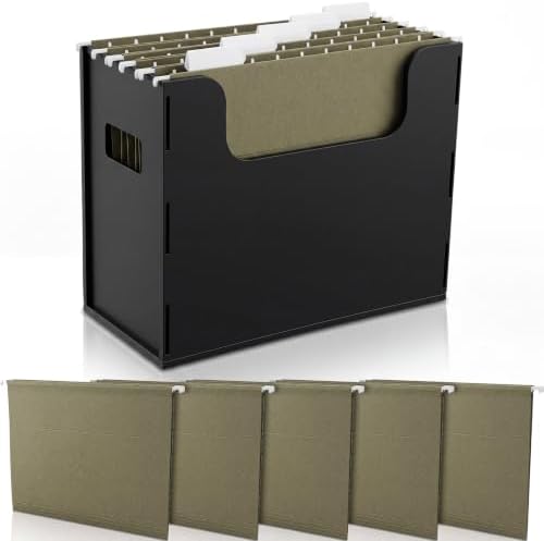 Qeeenar 1 Pcs Hanging File Box with 5 Pcs Green Hanging File Folders