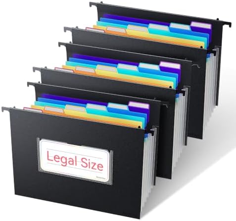 ThinkTex Plastic Expanding Hanging File Folders, 7 Innovative 1.2" Accordion Pockets, Large Capacity, Multi-Color Tabs, Legal Size for Filing Cabinet - 3 Packs