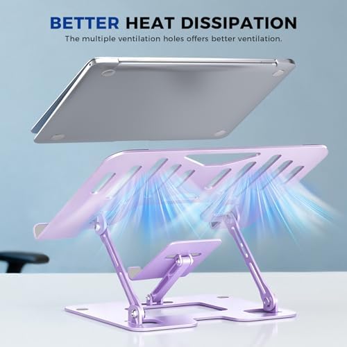 Ergonomic 2-in-1 Purple Laptop Phone Stand for Desk, Adjustable Riser, Sturdy and Portable, Fits All Laptops and Phone (Purple)