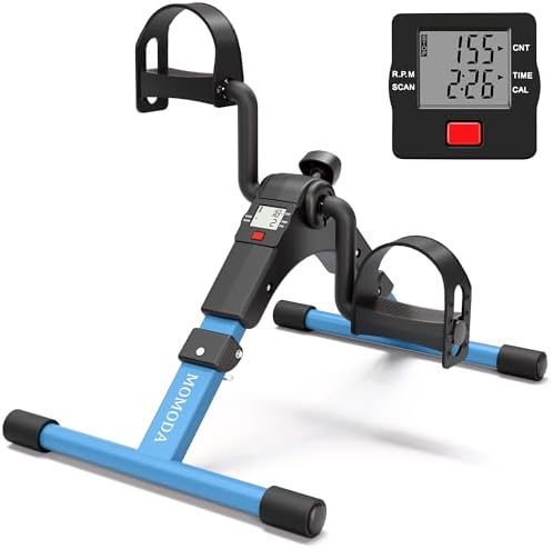 MOMODA Pedal Exerciser Leg and Arm Exercise Bike with LCD Monitor Foldable (Black/Blue)