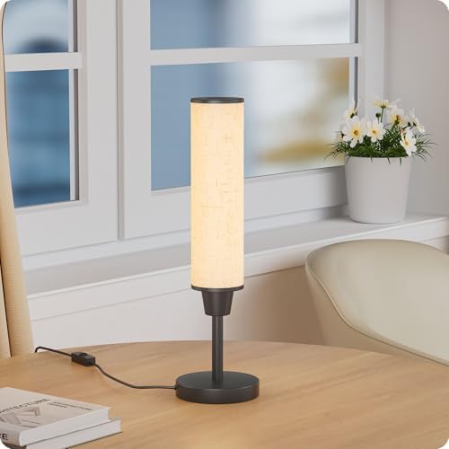 Nukanu Table Lamp with Remote,Black,Linen lampshade