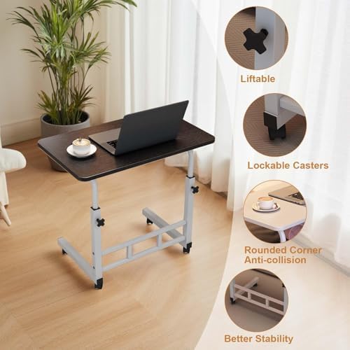Adjustable Height Mobile Computer Desk, Small Standing Desk with Wheels, Portable Stand Up Desk, Mobile TV Tray Table Rolling Desk for Home Office, Study, and Small Spaces, Black