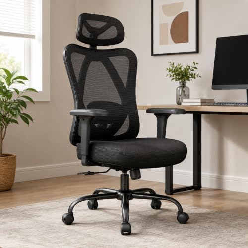 Mesh Office Chair with Headrest, Lumbar Support, 3D Arms, Wide Seat