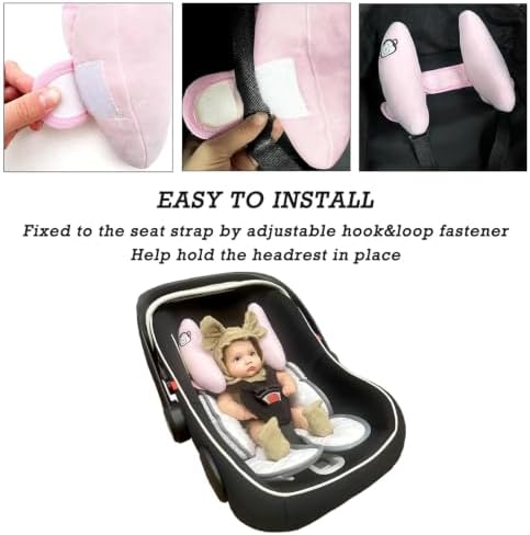 Adjustable Head Neck Pillow for Infant Car Seat, Portable Baby Travel Pillow for Stroller, Banana Shape Headrest Support Pillow, Comfortble Toddler Neck Pillow for Pushchair,Swing, Light Pink
