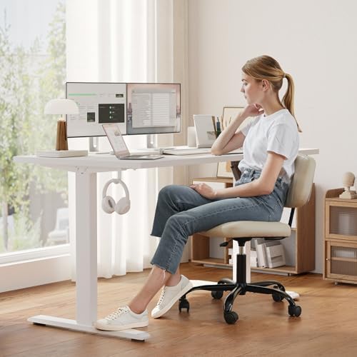 Klicelor 63 Inch Large Electric Standing Desk, Height Adjustable Office Desk, Sit Stand Up Computer Gaming Desk with Memory Preset, Three-Piece Desktop, White