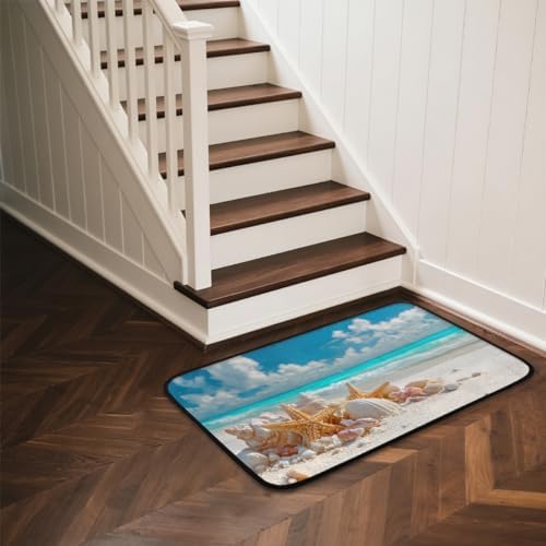 Summer Ocean Beach Starfish Door Mat Kitchen Mats, Indoor Outdoor Rugs, Cushioned Anti Fatigue Absorbent Kitchen Rug, Non-Slip Standing Desk Mat, Front Door Rug for Floor, Bathroom, Sink, 20"×39"