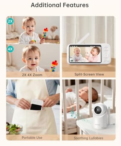 Jartoo 2K 5.5" Video Baby Monitor with Camera and Audio,AI Cry Detect 1860ft Long Range Baby Monitor No WiFi Baby Camera Wireless,Clear Night Vision,ANC, 2-Way Talk,White Noise,6000mAh [2025 New]