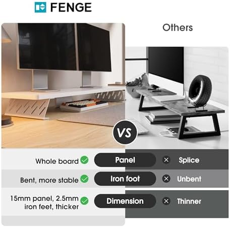 Fenge Monitor Stand Riser, Wooden & Metal Desk Shelf Organizer, White