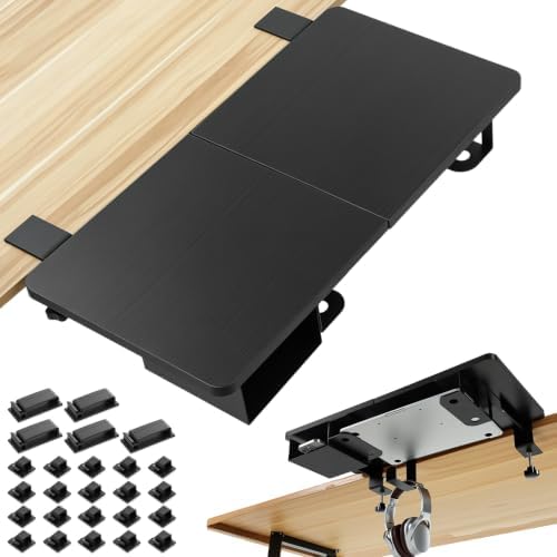 Novabright 24" x 12" Desk Extender Tray with Side Storage Rack Heavy Duty Desk Extender Under Desks Laptop Mount Keyboard Extenders for Desks with a Concealed Storage Area for Cable & Earphone (Black)