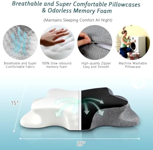 CHxxy Cervical Neck Pillow for Pain Relief Sleeping, Memory Foam Pillows
