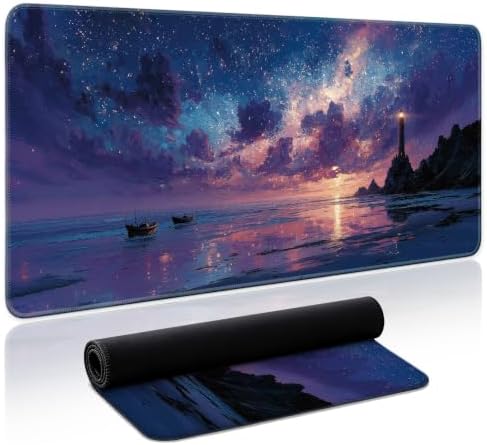 Aesthetic Desk Mat, Cute Luminous Rise Desk Pad Protector for Work & Decor, 31.5" x 11.8", Pretty Non-Slip Extended Mouse Pad for Office or Home