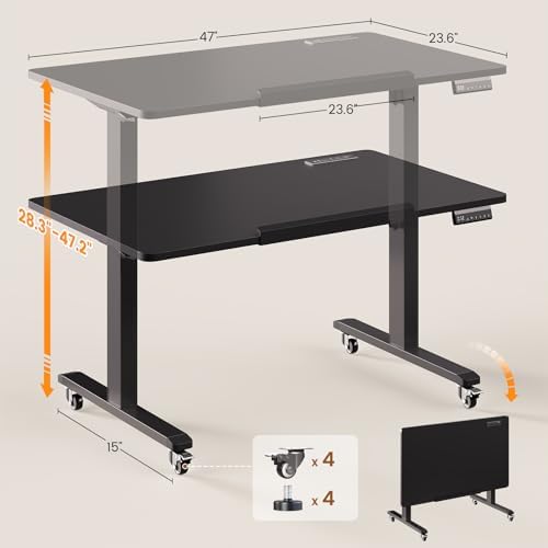 SEDETA 47 x 24 Inches Electric Standing Desk, 180° Tiltable Mobile Rising