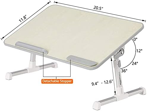 Amazon Basics Portable Foldable Adjustable Laptop Stand Tray Table Lap Desk for Bed and Couch, Fits up to 17-Inch Laptop, 12"x20", Cream