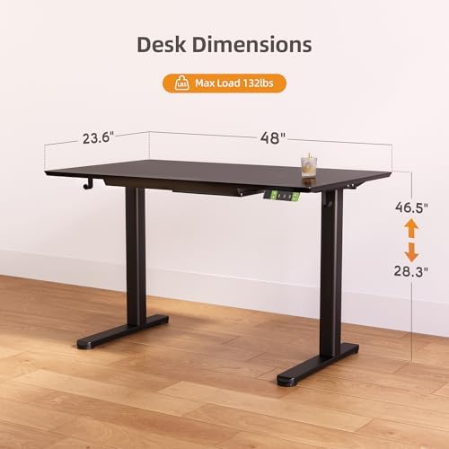Claiks Glass Standing Desk with Drawers 48x24 Inch Black