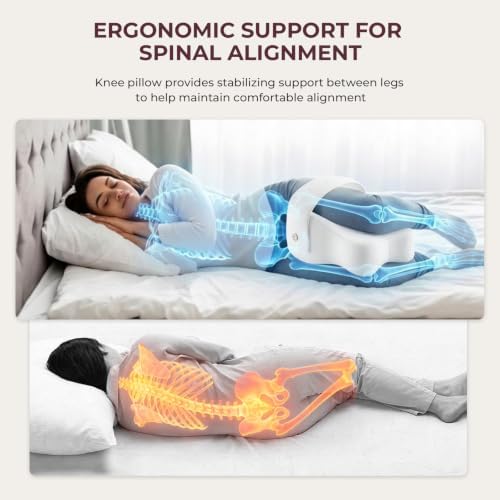 Knee Pillow for Side Sleepers,Memory Foam Balanced Support for Hip & Sciatica Pain Relief,Leg Pillow for Side Sleeping,Adjustable Elastic Strap for Pregnant Women and Seniors (White)