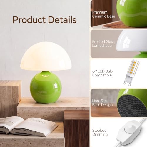 Dawnwake Mushroom Lamp Table Lamp for Bedroom-Small Desk Table Lamps,Green