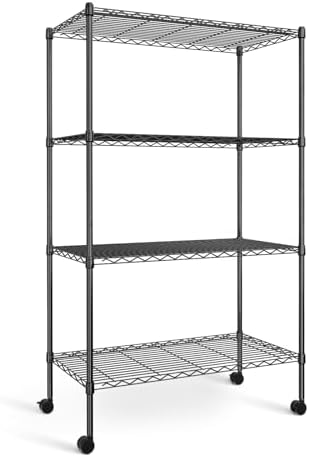 Simple Deluxe Heavy Duty 4-Tier Storage Shelving Unit, 35.83" W x 13.98" D x 55.91" H, 1000 Lbs Loading Capacity, Black