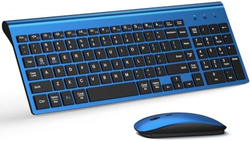 Wireless Keyboard and Mouse Ultra Slim Combo with Dual System - Blue Black