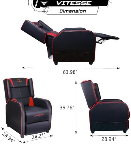 VITESSE Gaming Recliner Chair Racing Style Single PU Leather Sofa Modern Living Room Recliners Ergonomic Comfortable Home Theater Seating, Red