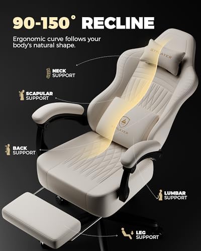 GTPLAYER Gaming Chair, Comfort Computer Office Chair for Adults, Beige New