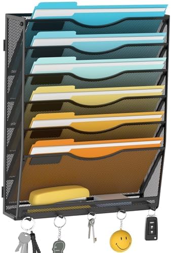 Delifox 7 Tier Hanging Wall File Holder Wall Mount Paper Folder Organizer