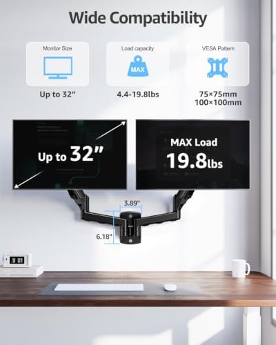 MOUNTUP Dual Monitor Wall Mount for 2 Max 32 Inch Computer Screen, Fully Adjustable Double Monitor Arm, Wall Mounted Monitor Holder Support 4.4-19.8lbs Display, VESA Bracket 75x75, 100x100