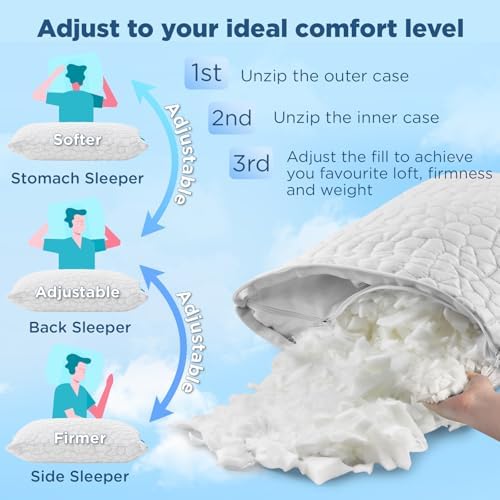 Cooling Pillow Camping Size 1 Pack, Adjustable Bed Pillows for Sleeping, Small Shredded Memory Foam Pillow for Backpacking Hiking, Airplane, Medium Firm Camping Travel Pillow with Washable Cover