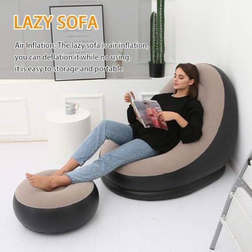Inflatable Chair with Ottoman (Pump Not Included, Max 220 lbs)