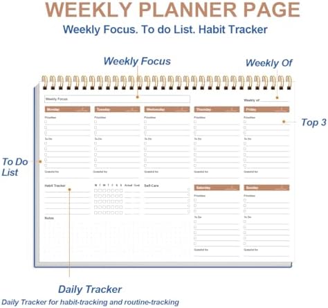 Weekly Productivity Planner - 8" x 11" Dashboard Desk Pad/Planner, Habit Tracker, Spiral Undated Weekly Planner for Office/School/Home, 54 Weeks, Blue
