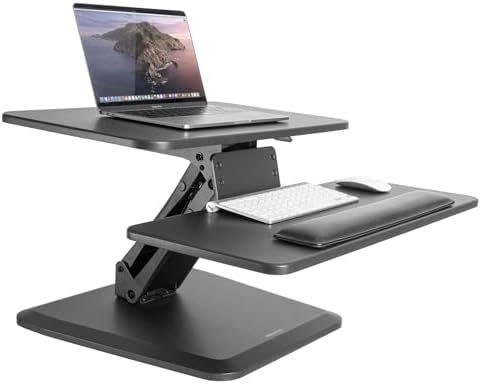 Mount-It! Compact Standing Desk Riser, Height Adjustable Desktop Sit Stand Workstation with Gas Spring, Tabletop Stand Up Desk with Keyboard Tray, Black