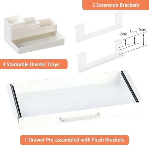Under Desk Drawer 21" with 4 Divider Trays, Storage Drawer Organizer