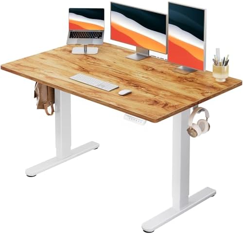 HUANUO Electric Standing Desk, Whole Piece Desktop, Adjustable Height Computer Desk, 4 Height Memory Settings, Sit Stand Up Desk for Home Office, 48" x 30", Light Vintage