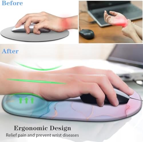 Marble Mouse Pad with Wrist Support+Cute Cup Mat