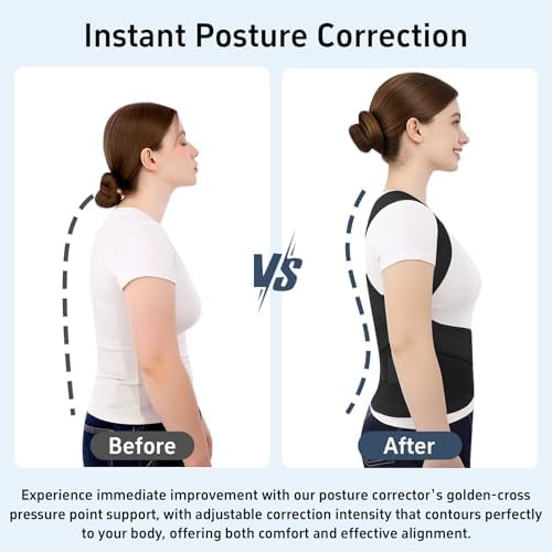 Back Brace Posture Corrector for Women and Men, Full Back Support Brace with Spine Alignment Design, Lower Back Pain Relief, Adjustable Upper Back Brace Shoulder Straightener for Hunchback Posture Black, Medium