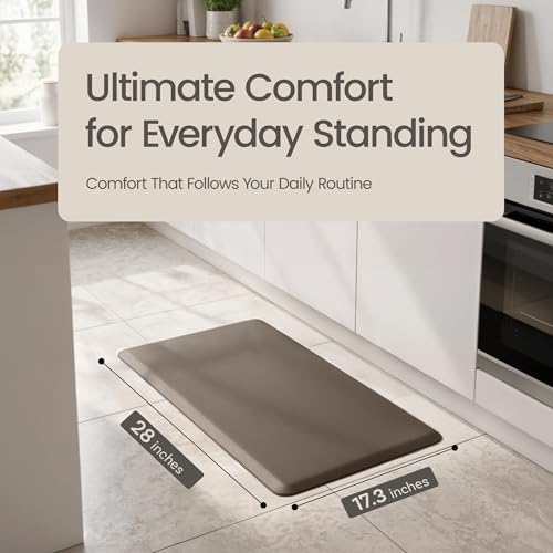 Anti Fatigue Kitchen Mats for Floor | Padded Kitchen Rugs | Non Slip, Cushioned Standing Desk Mat | Waterproof Floor Mat for Home and Office | 17.3" x 28" X 0.47", Brown, 1-Pack | More Décor