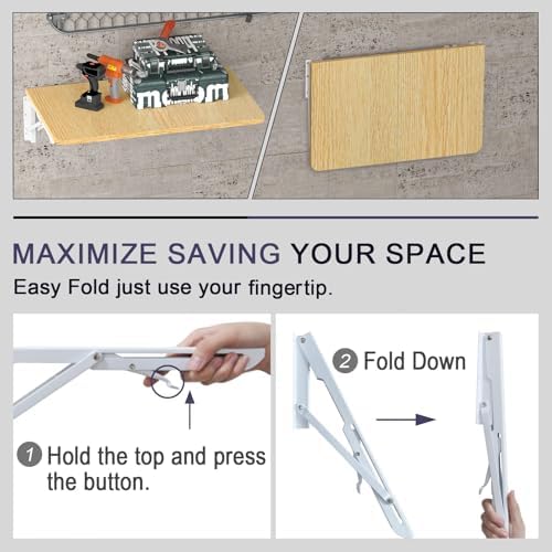 TEAMIX Wall Mounted Folding Table for Small Spaces, Floating Desk, Maple