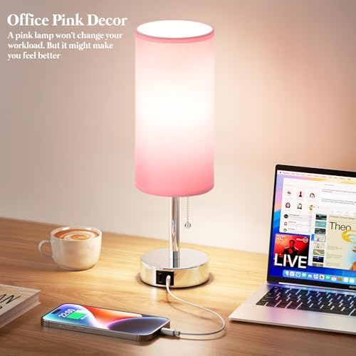 Pink Bedside Table Lamp for Bedroom - Small Nightstand Lamp for Girls