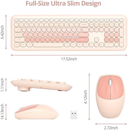Surmen Cute Colorful Keyboard and Mouse Wireless Silent, Full-Size Retro Typewriter Wireless Quiet Slim Keyboard Low-Noise 2.4GHz for Computer, Desktop, Laptop(6-Diary Beige)