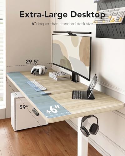 HUANUO 60 x 30 Inch Large Electric Standing Desk, Brushless Motor, Natural