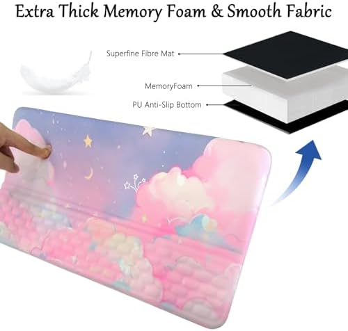 Computer Keyboard Stand Pad with Wrist Rest Pink Cloud Keyboard Pad Support with Comfortable Moon Galaxy Stars Wrist Pad Cute Girl Ergonomic Tilted Keyboard Riser Holder for Desktop Office Home