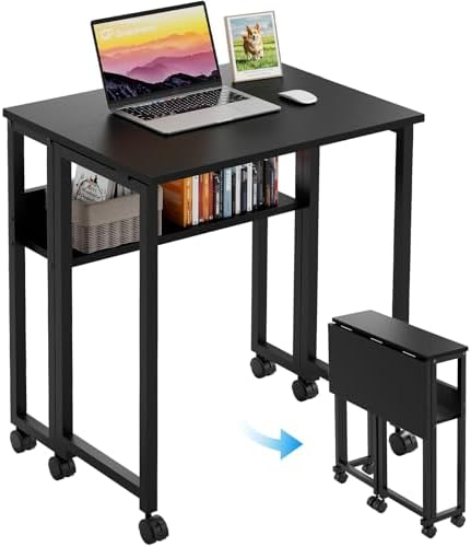 GreenForest Folding Desk with Wheels, 24.8" Rolling Table for Small Spaces