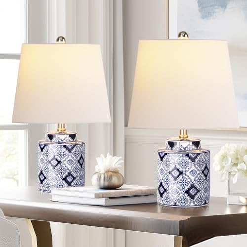 QiMH Ceramic Table Lamps Set of 2, Traditional Bedside Lamps for Bedroom