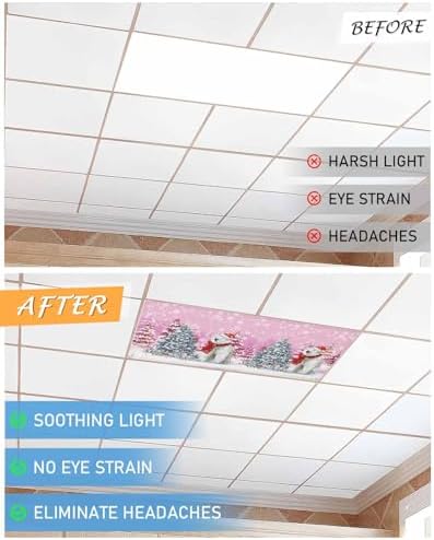 Pink Christmas Magnetic Fluorescent Light Covers for Ceiling Lights 2 x 4 Feet,Snowflakes Retro Snowy Xmas Tree Bear Office Classroom Kitchen Drop Ceiling Light Covers Filters Shade Panel 3 Packs