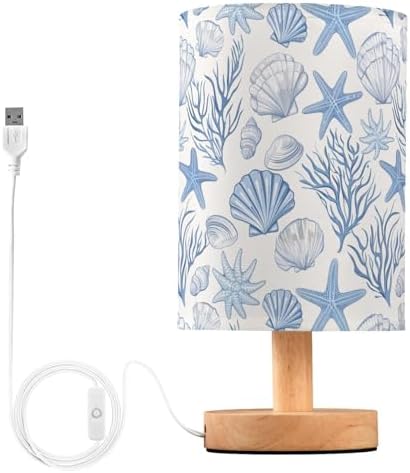 ALAZA Seashell Coral Starfish Blue Decor Bedside Table Lamp with USB Port for Bedroom Nightstand Office Desk LED Bulb Included