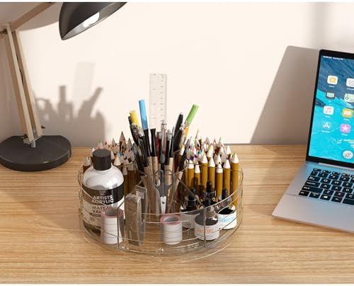 CraftGenes 2 Packs Rotating Clear Acrylic Pen Holder, Marker Organizer
